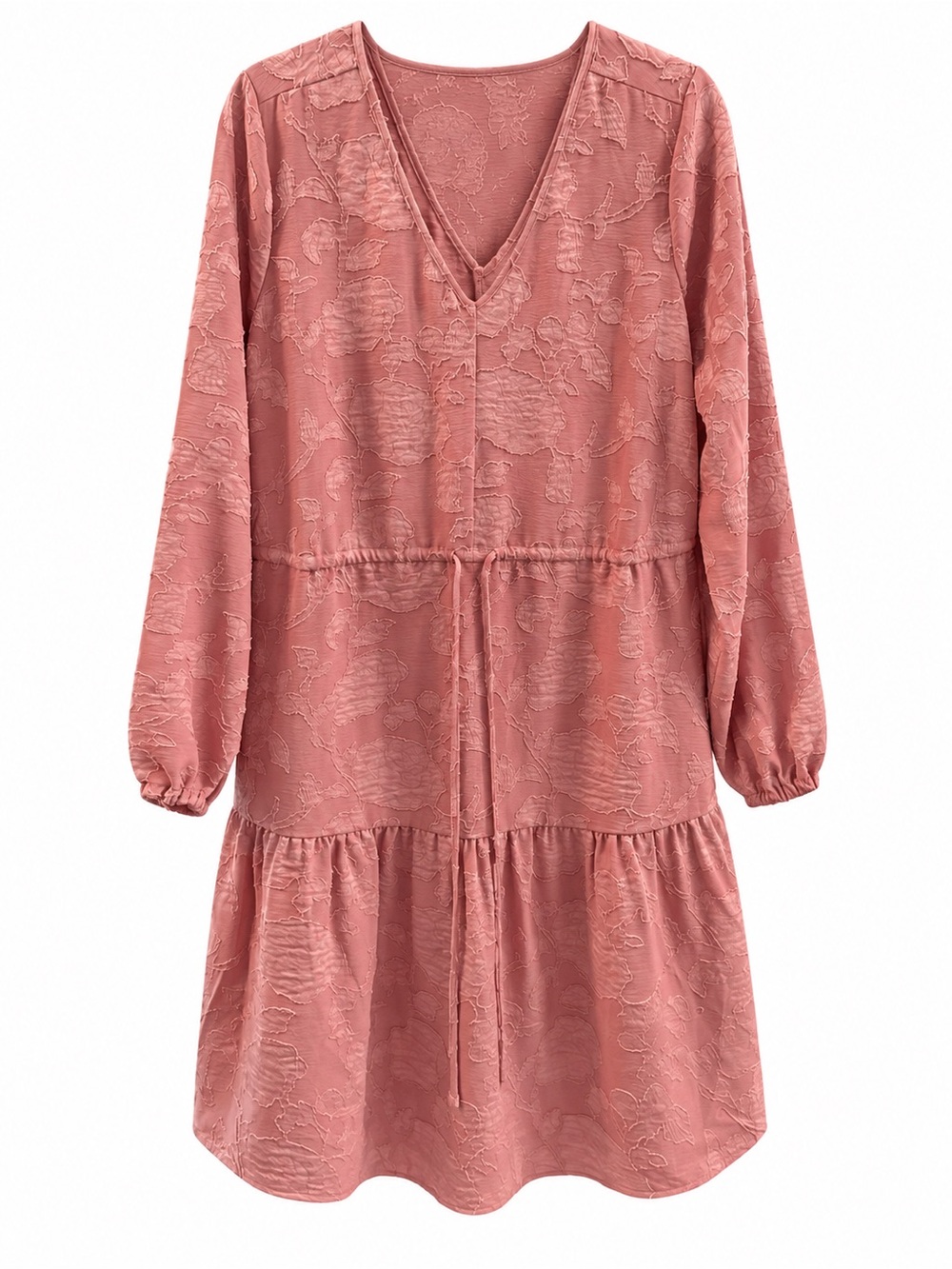 Nina Leonard Dusty Rose Floral Jacquard Tiered Dress M - Picture 3 of 4